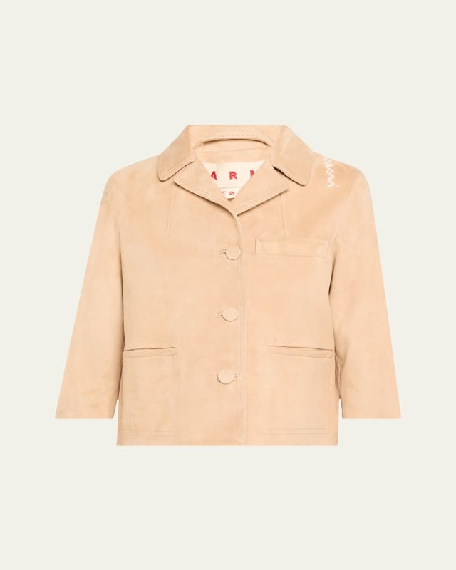 Logo-Embroidered Suede Jacket